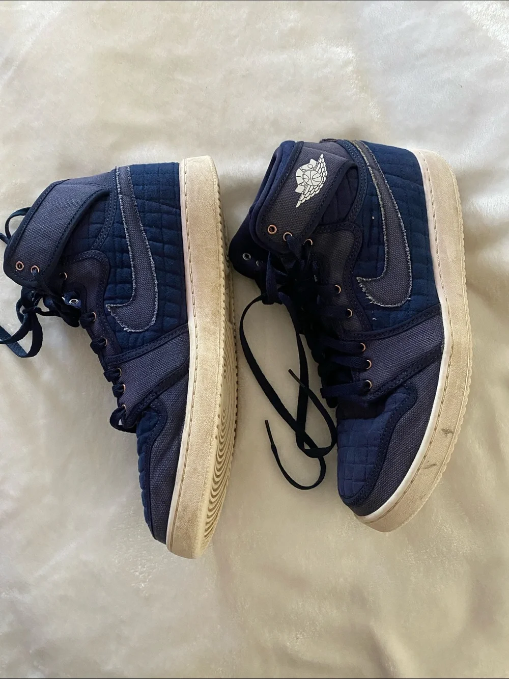 NIKE JORDAN Quilted Navy High-Top Sneakers. Size 12